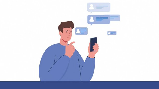 Men receive a message notification, a 2D motion graphic animation HD.