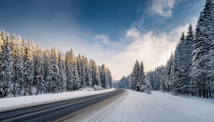 Obraz premium winter landscape with the road the forest