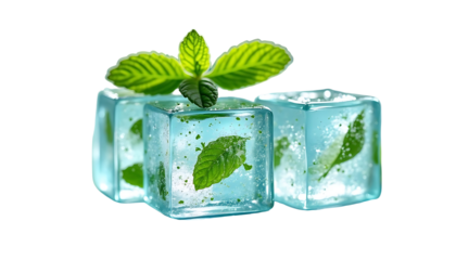 Ice Cubes with Mint Leaves