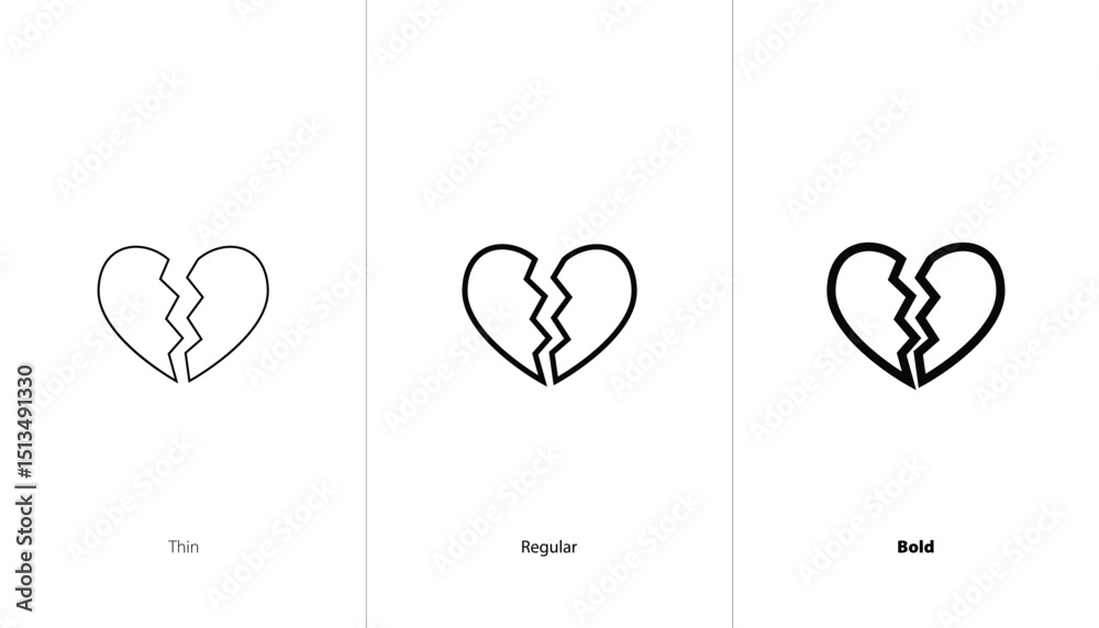 Poster set of heartbroken icon. thin, regular and bold line vector icon. outline collection of love loss. e