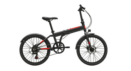 Modern folding bicycle in matte black with red accents, shown as a digital product render view