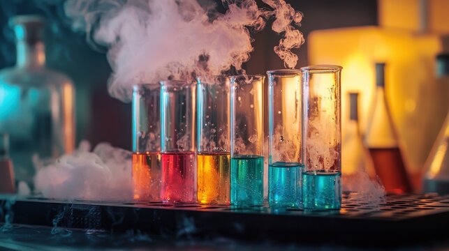 A scientist conducting experiments in a chemical laboratory with test tubes.