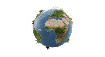 Realistic Earth globe with a vibrant, artistic pixelated effect around the edges, centered on black.