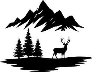 Deer and Fawn in Forest Silhouette vector design