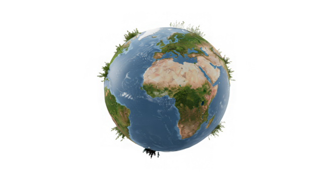 Realistic Earth globe with a vibrant, artistic pixelated effect around the edges, centered on black.