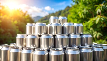 Aluminum cans stacked outdoors