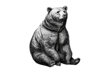 Fototapeta premium Majestic Grizzly Bear Sitting A Detailed Black and White Illustration of a Wild Animal