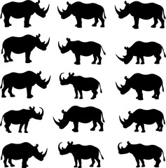 Rhinoceros Silhouettes Pattern vector design bundle