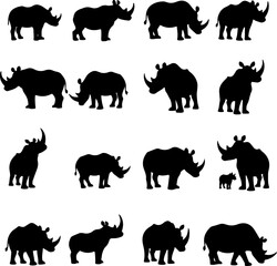 Rhinoceros Silhouettes Pattern vector design bundle