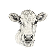 Hand drawn Cow head portrait, sketch graphics monochrome illustration on a transparent background