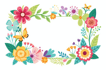 Colorful Floral Frame with Butterflies for Invitations and Greetings