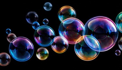 Naklejka premium group of soap bubbles isolated on black background