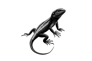 Fototapeta premium Majestic Black and White Lizard Illustration A Detailed Graphic Design of a Reptile