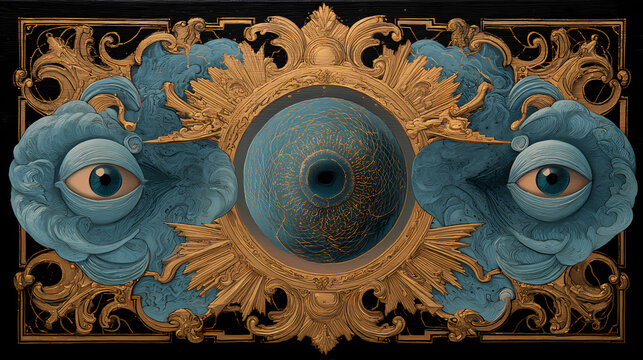 visual identity for art film | ego multiplicity | dreamlike confusion | burnt sienna and cyan | asymmetric depth fold | eyeballs in sky | precision surreal anatomy | obsessive fine rendering | inner