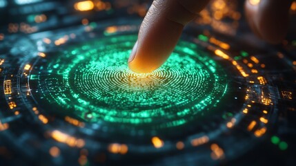 A hand navigates a vibrant green and orange digital display