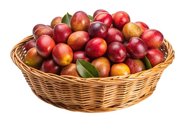 Ripe Plums in a Wicker Basket Isolated on a White Background Transparent PNG