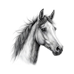 Obraz premium Hand drawn Horse head portrait, sketch graphics monochrome illustration on a transparent background