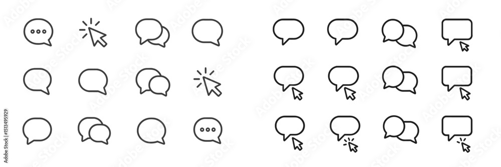 Poster collection of chat bubble icons in various styles and arrangements showcasing digital conversation e