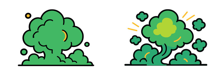 Illustration of green smoke clouds rising in a dynamic and playful manner during a vibrant celebration event