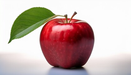 red apple with green leaf