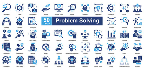 Problem Solving icon collection set. Two tone icons balancing contrast to represent clarity, process, and solutions.