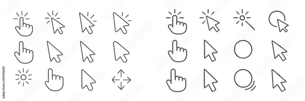 Poster various cursor icons designed for user interface applications in clean line art style