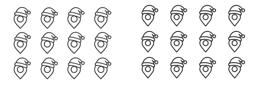 Festive holiday map markers with Santa hats for cheerful decoration or event planning