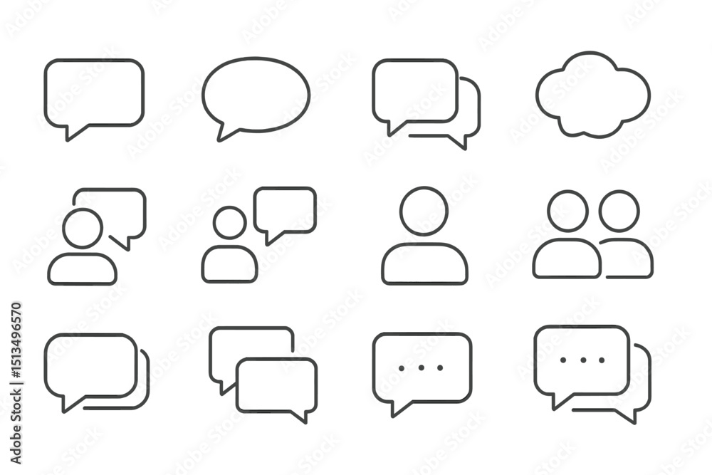 Poster different styles of speech bubbles and user icons representing conversation and communication in dig