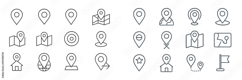 Poster collection of various map and location icons designed for navigation and user interface applications