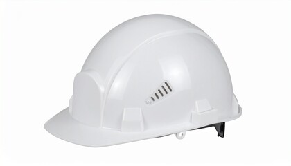 Fototapeta premium Side view of white construction helmet isolated on a white background. 3d rendering 