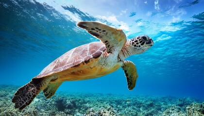 Obraz premium sea turtle swimming in the clear blue ocean