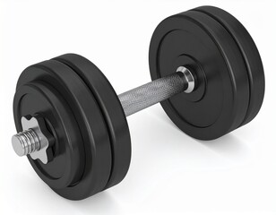 Naklejka premium Black rubber metal Dumbbell orthogonal front view. 3d rendering illustration isolated