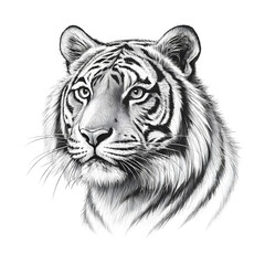 Obraz premium Hand drawn Tiger head portrait, sketch graphics monochrome illustration on a transparent background