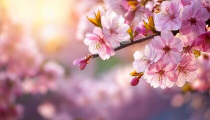 Obraz premium vibrant spring cherry blossom branches against a soft bokeh background