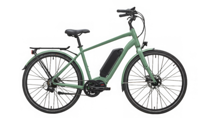 A modern green electric bicycle is displayed against a black backdrop, ready for urban exploration