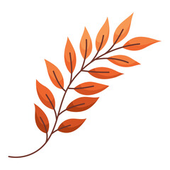 Fototapeta premium Rowan twig in autumn orange color. Fall foliage. Colorful fall leaf for pattern, banner, sticker. Hello autumn. Flat vector illustration on white background.