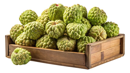 Obraz premium Sugar Apples in Wooden Crate Showcase Tropical Fruit Harvest and Freshness Transparent PNG