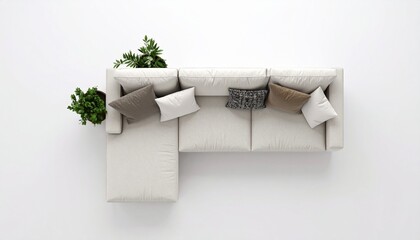 Top view of modular sofa with cushions white background
