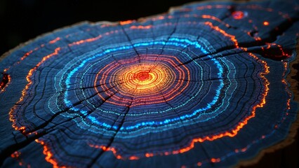 Brilliant patterns on the cross-section of tree stumps