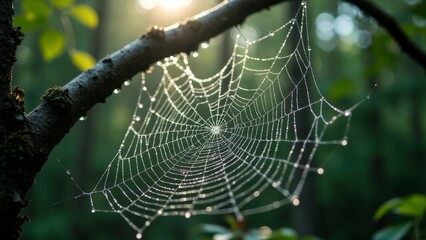 Picture of spider webs on tree branches