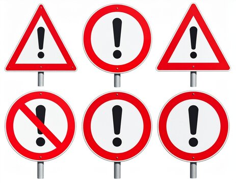 Caution warning signs set. Exclamation marks Prohibited sign,refusal denial and symbo 