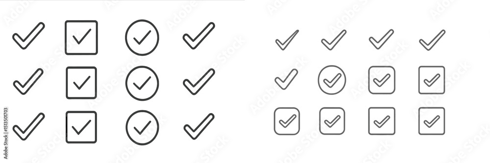Poster variety of checkmarks and checkbox designs displayed on a simple background in a creative layout