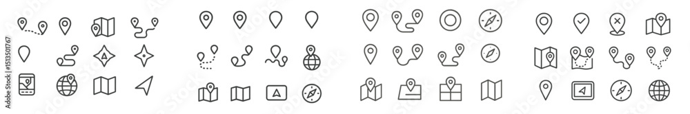 Poster creative collection of navigation icons for maps and location services captured in a minimalist styl