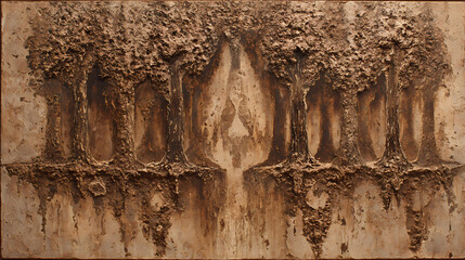 editorial on mythic abstraction | forest of memory | primordial awe | sepia stained earth tones | symbolic symmetry | forest metamorphosis | abstract erosion layers | frottage | dream conflict