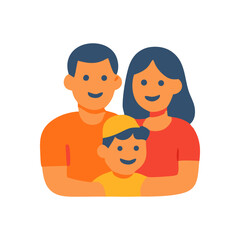 A family portrait two adults and a child featuring simple cartoonlike flat illustrations in orange blue red and yellow hues flat design illustration