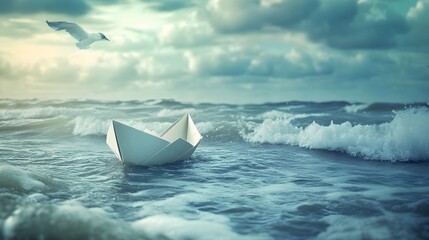 A symbolic journey of a paper boat turning into a ship
