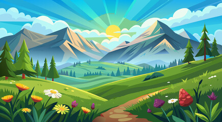 Naklejka premium summer landscape with mountains vector