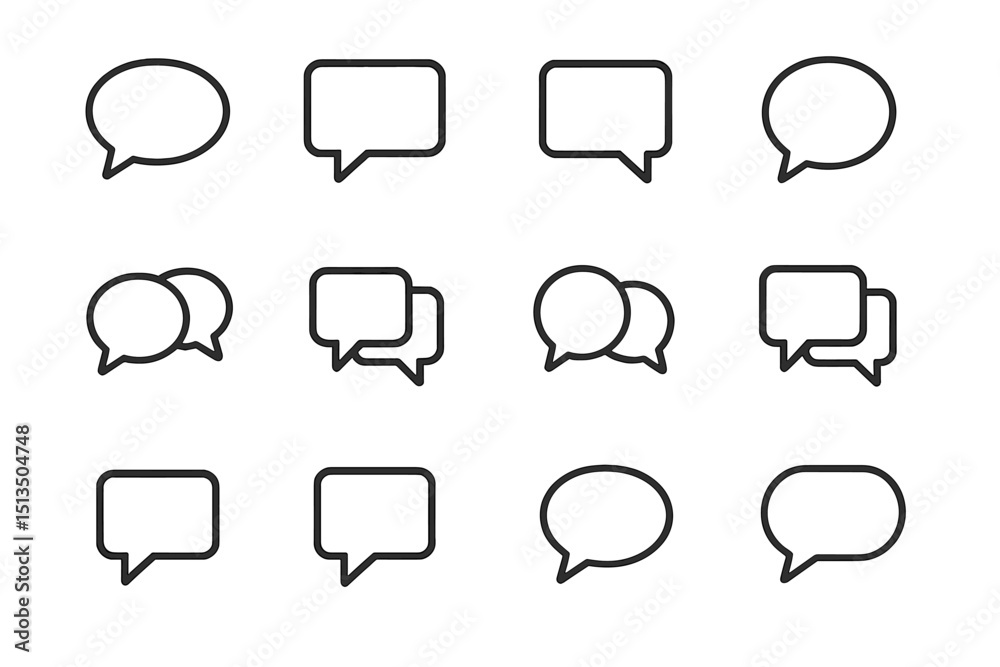 Poster various speech bubble icons in different sizes and orientations in a simple layout suitable for grap