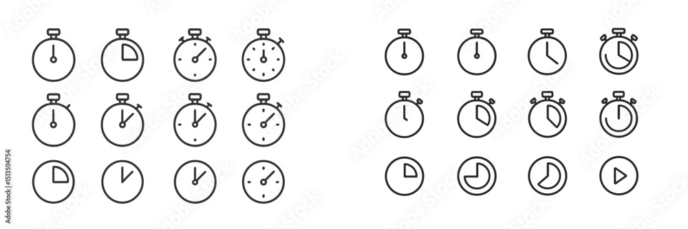 Poster collection of stopwatch and timer icons in minimalist design for various applications in digital int