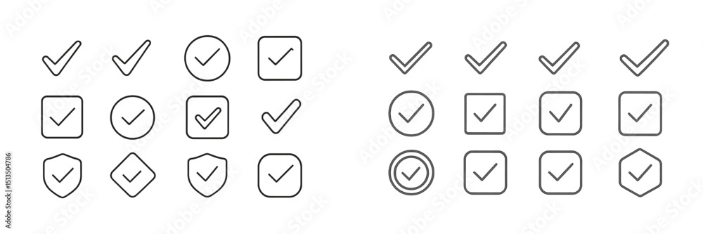 Poster various checkbox designs with checkmarks arranged in different layouts on a white background